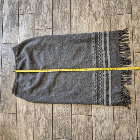 Talbots Vintage Wool Blend Fringe Skirt Fair Isle Nordic Gray Midi Size 14 - Picture 4 of 6